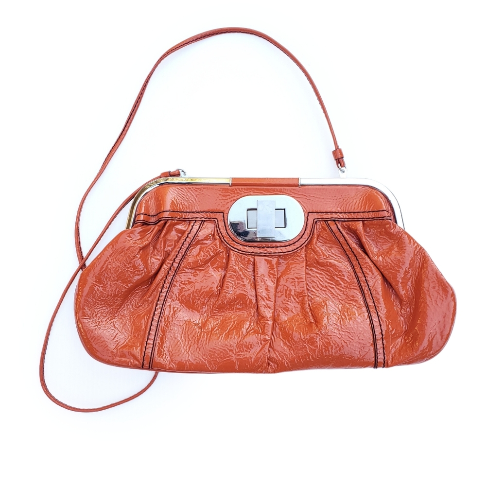 Badgley Mischka Patent Leather Orange Clutch Bag